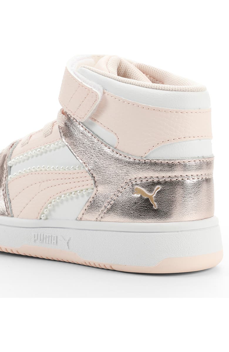 PUMA Kids' Rebound Layup High Top Sneaker, Alternate, color, Puma White/ Jasmine/ Gold