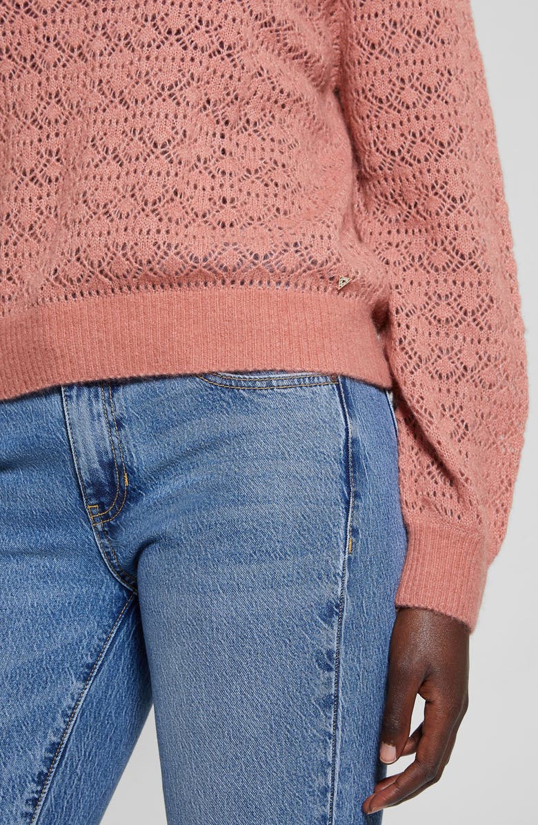 GUESS Kensley Open Stitch Mock Neck Sweater, Alternate, color, Satin Rose