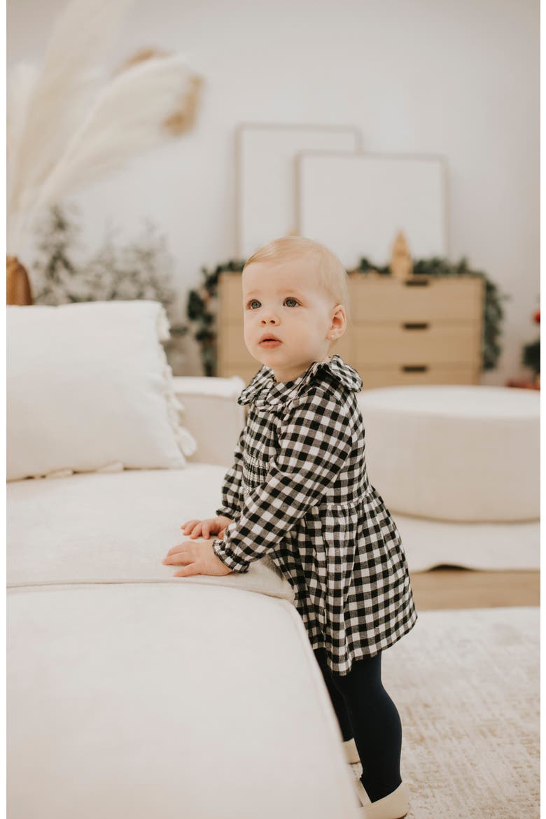 Kids' Gingham Cotton Flannel Dress & Tights Set, Alternate, color, BLACK