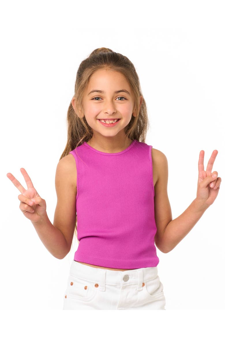 Littles ribbed crop sport tank top, Alternate, color, Fall Fuchsia