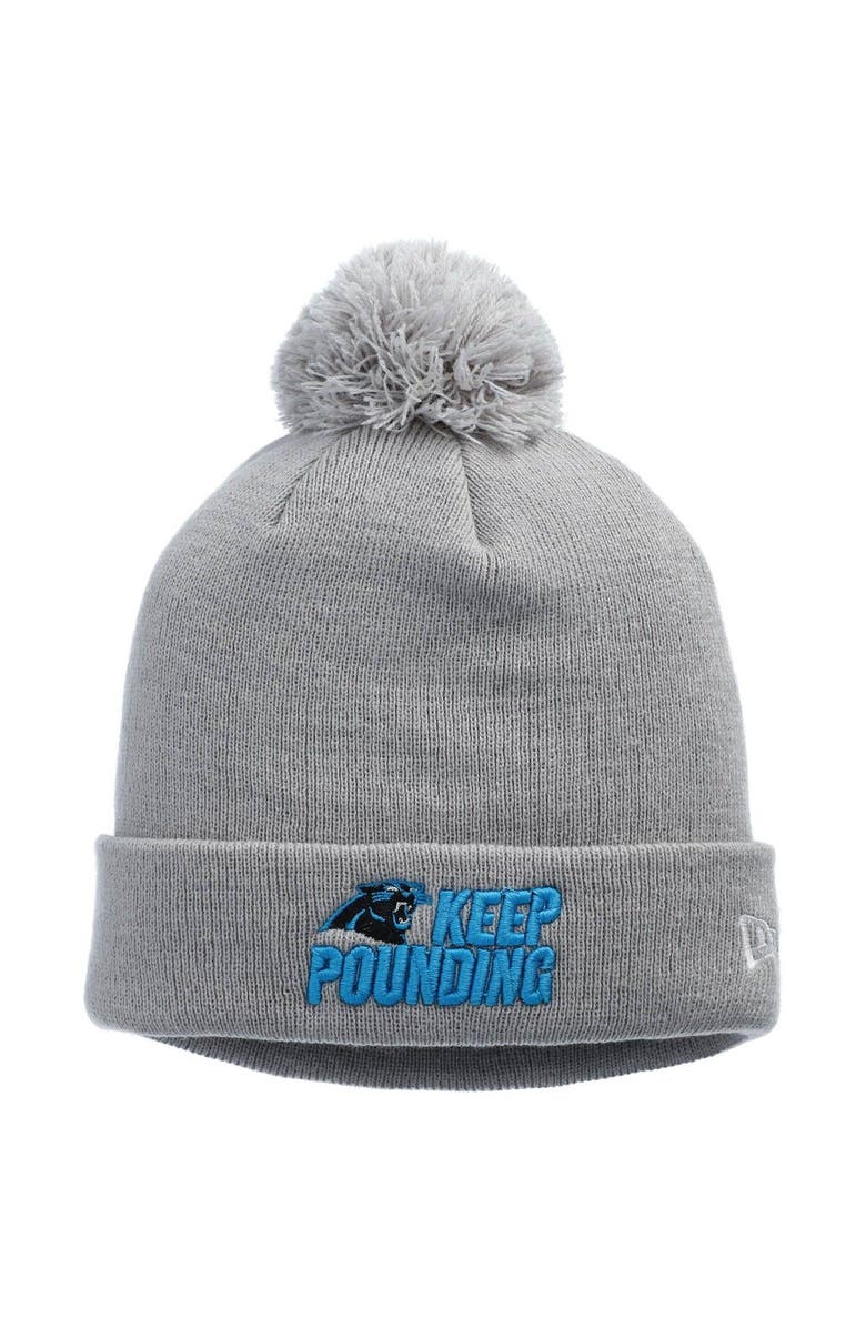 New Era Men's New Era Gray Carolina Panthers Keep Pounding Cuffed Knit Hat with Pom, Main, color,
