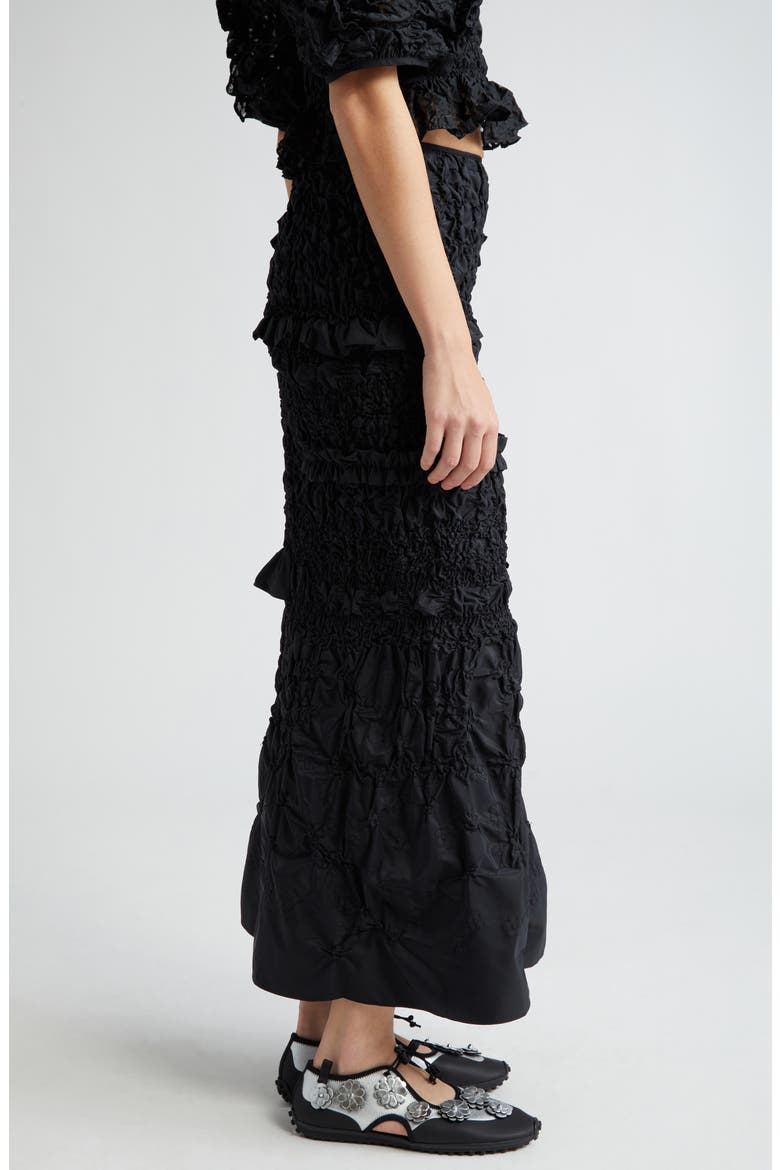 Smocked Ruffle Recycled Faille Maxi Skirt, Alternate, color, BLACK