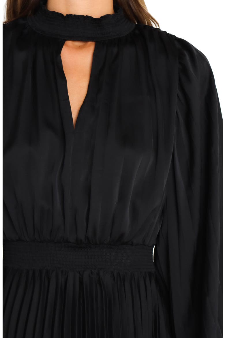 satin high neck balloon sleeve midi dress Black Satin High Neck Balloon Sleeve Midi Dress