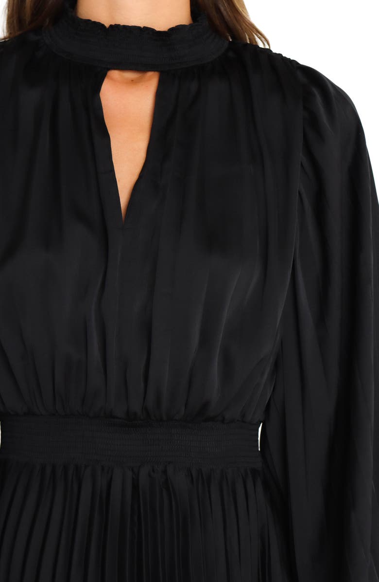 Petal & Pup Eloise Pleated Balloon Sleeve Midi Dress, Alternate, color, Black