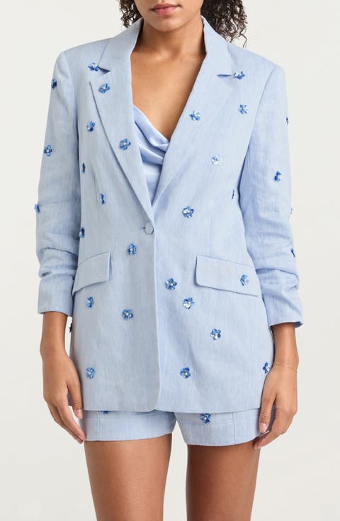 Kylie Floral Appliqué Linen & Cotton Blazer