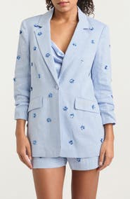 Cinq à Sept Kylie Floral Appliqué Linen & Cotton Blazer