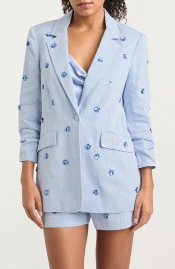 Cinq À Sept Kylie Embellished Linen Blazer In Blue