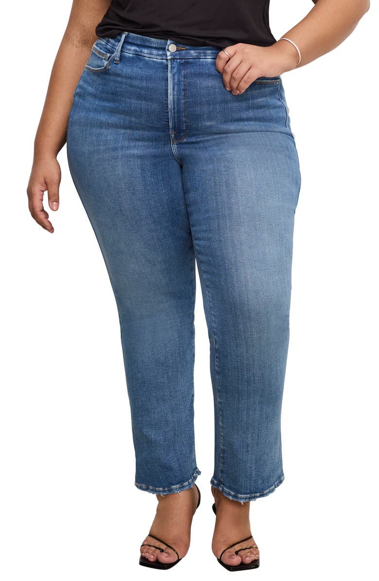 Good American Soft Tech Good Curve High Waist Straight Leg Jeans, Alternate, color,