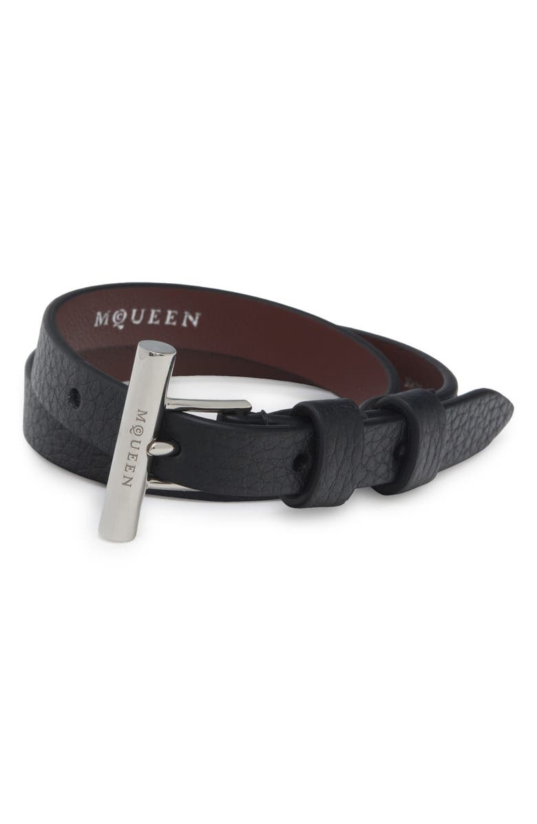 McQueen Crossbar Double Wrap Leather Bracelet, Main, color, 