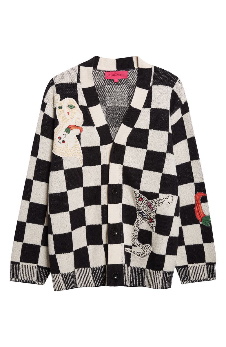 The Elder Statesman Nora Lite Creatures Cardigan, Alternate, color, Black/ Natural Check