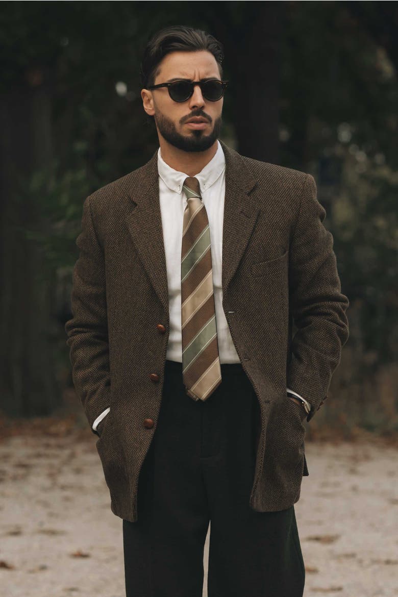 Ferrari - Extra Long Silk Jacquard Tie for Men, Alternate, color, Green and Brown