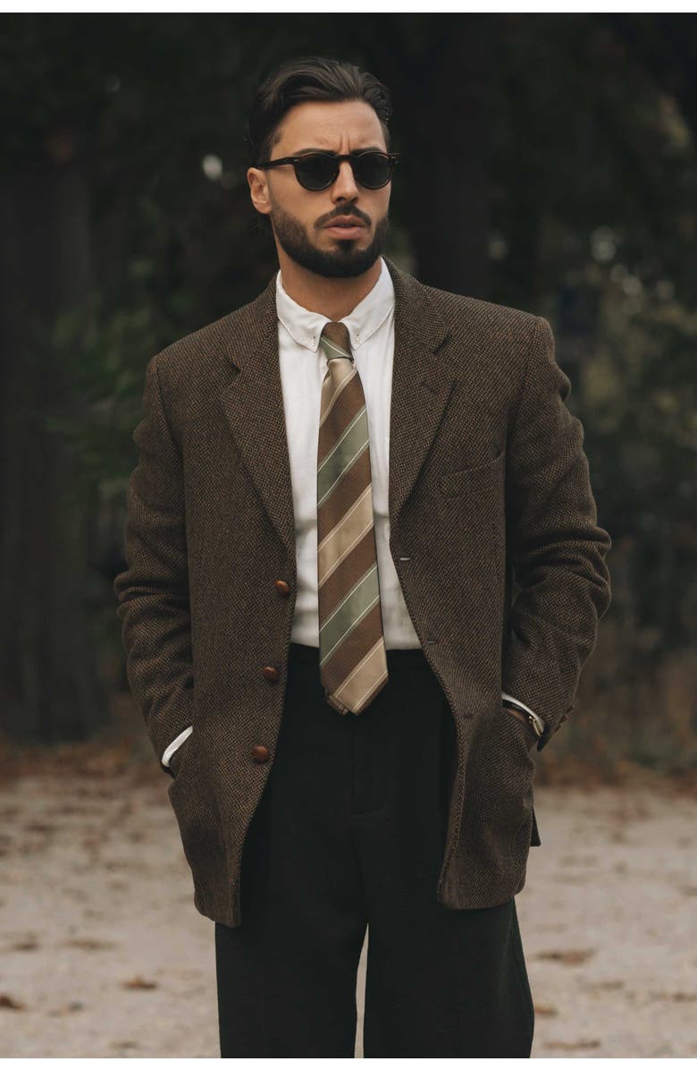 Elizabetta Ferrari - Silk Jacquard Tie for Men, Alternate, color, Green And Brown