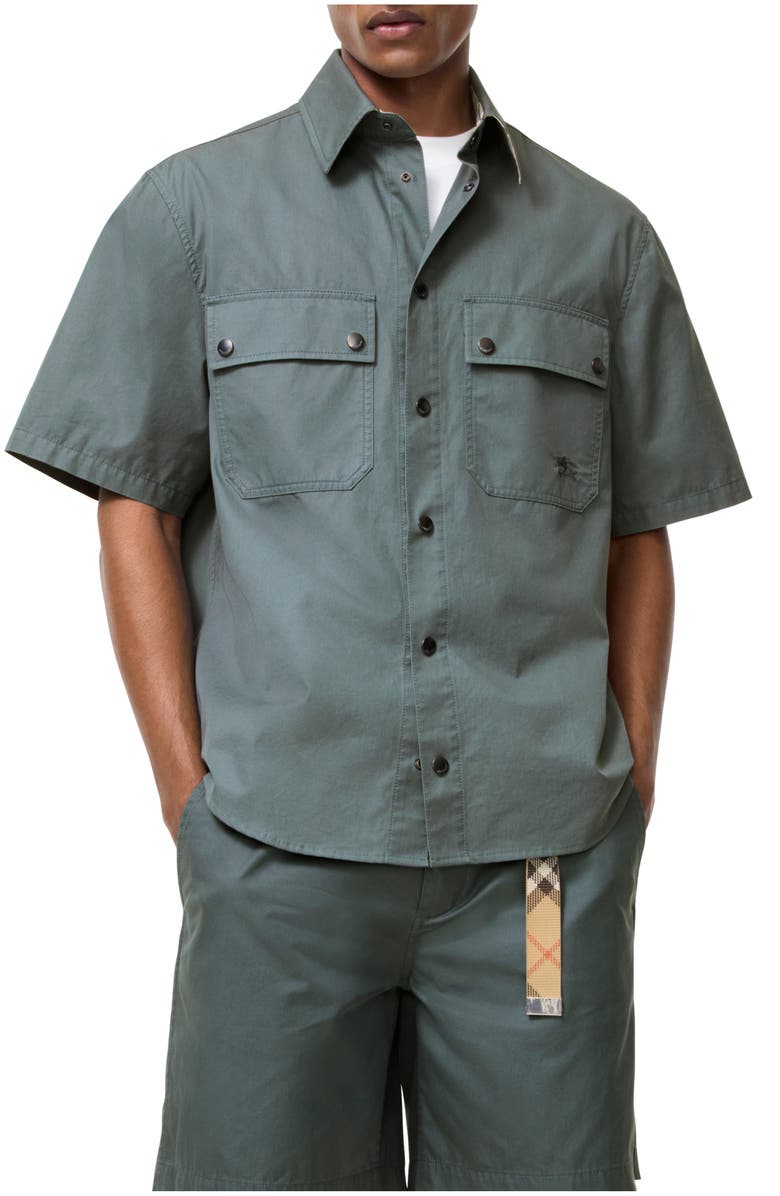 Burberry Relaxed Fit Tropical Gabardine Shirt, Main, color, Seafarer Blue