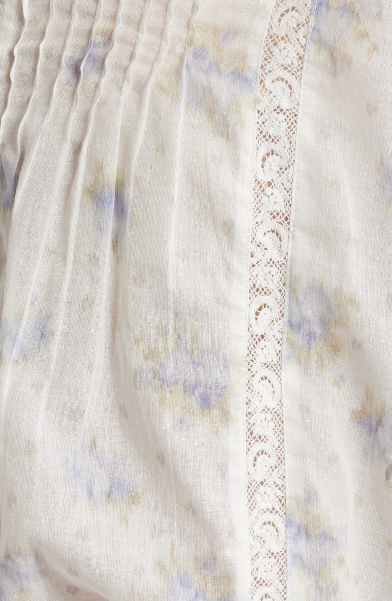 LoveShackFancy Lita Floral Long Sleeve Cotton Button-Up Top, Alternate, color, Arctic Vanilla