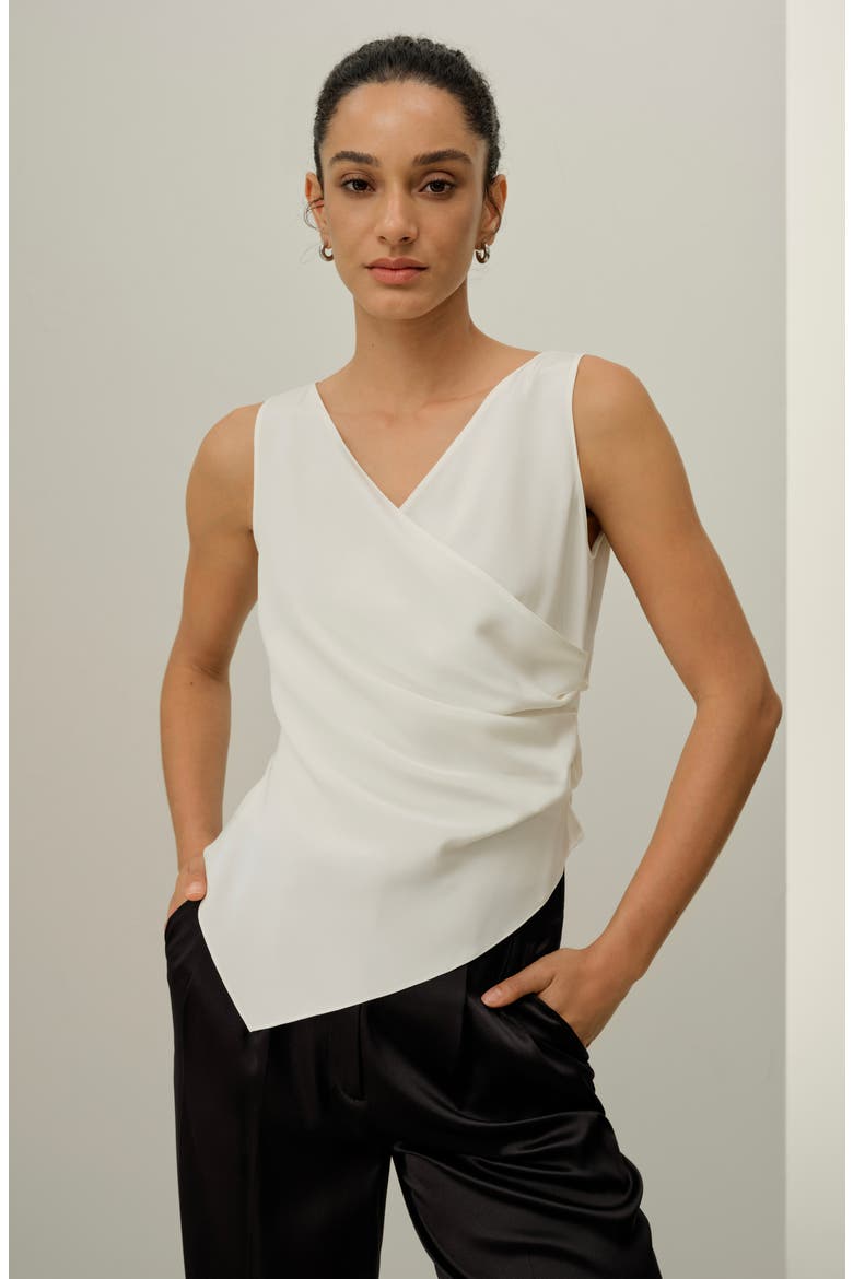 Women's Élise V-Neck Silk Top, Alternate, color, Natural White