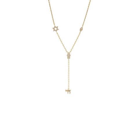 Pave Protection Charms Lariat Necklace