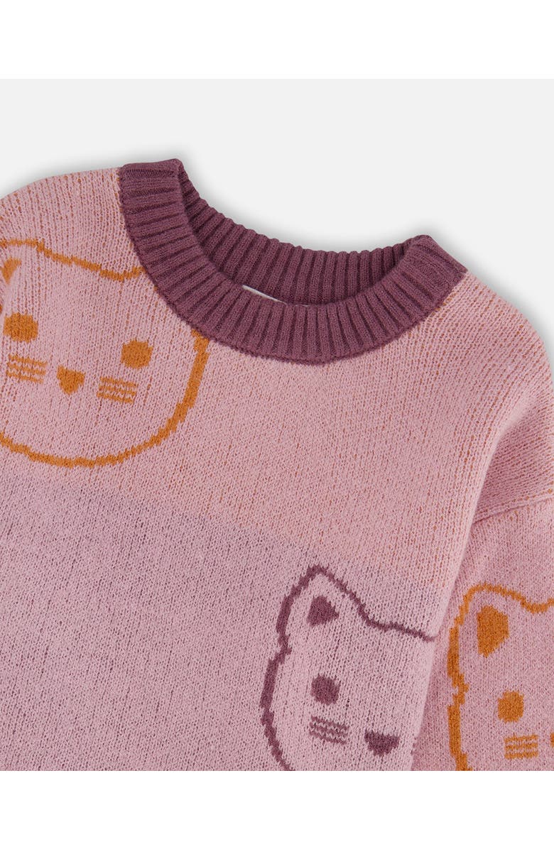 Deux par Deux Knit Jacquard Sweater with Cats, Alternate, color, Dusty Pink