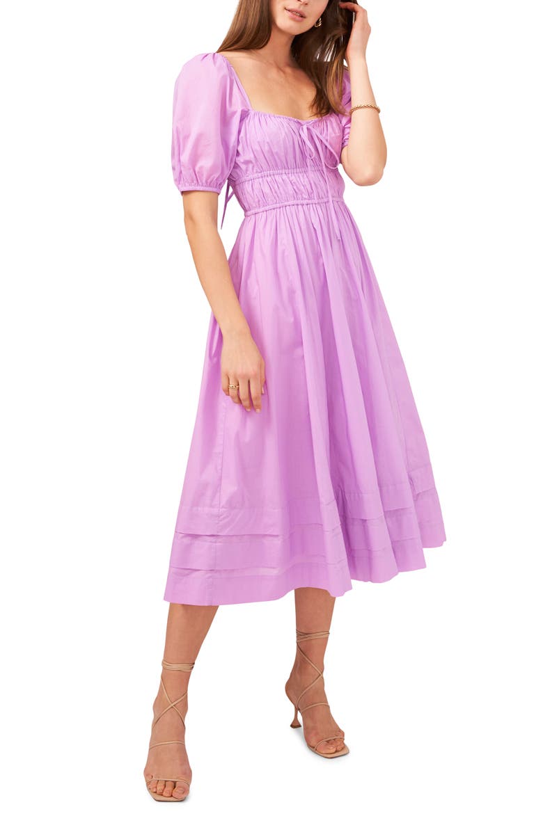 1.STATE Gathered Bodice Puff Sleeve Midi Dress, Main, color,