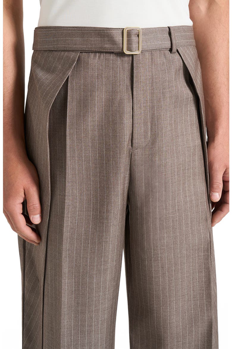 Charles Wide Fit Wrap Leg Pinstripe Tailored Trousers, Alternate, color, Taupe
