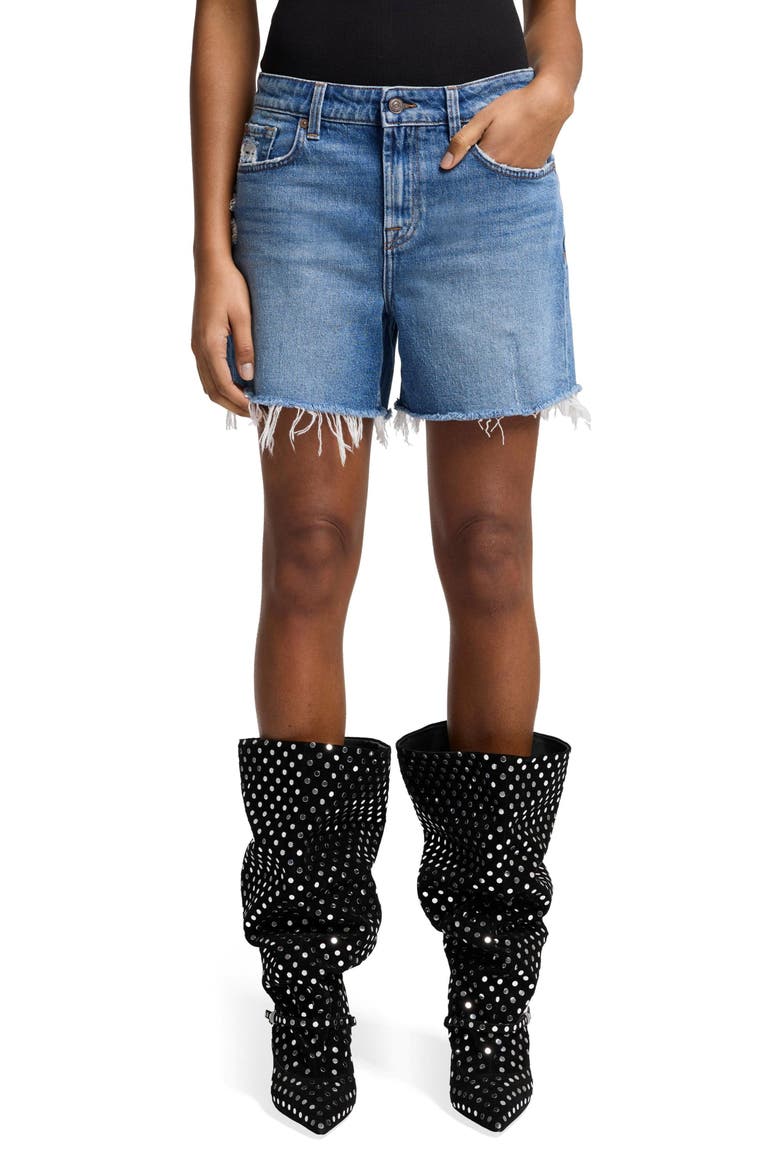 Monroe High Waist Long Cutoff Denim Shorts, Main, color, WEEKEND