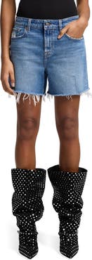 Seven Monroe High Waist Long Cutoff Denim Shorts