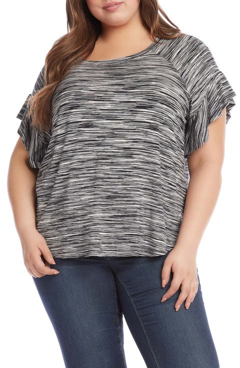 Ruffle Sleeve Space Dye Top (Plus Size)
