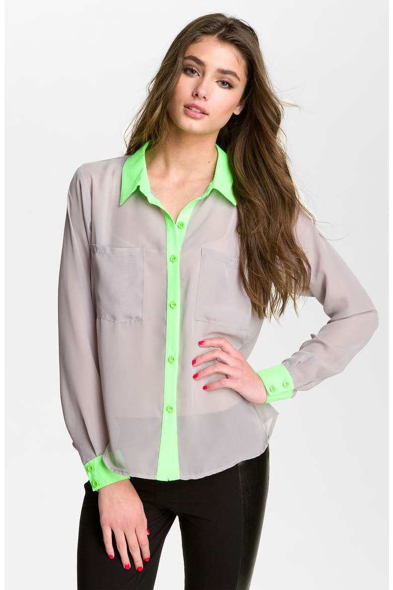 Contrast Trim Chiffon Shirt, Main, color, GREY/ LIME