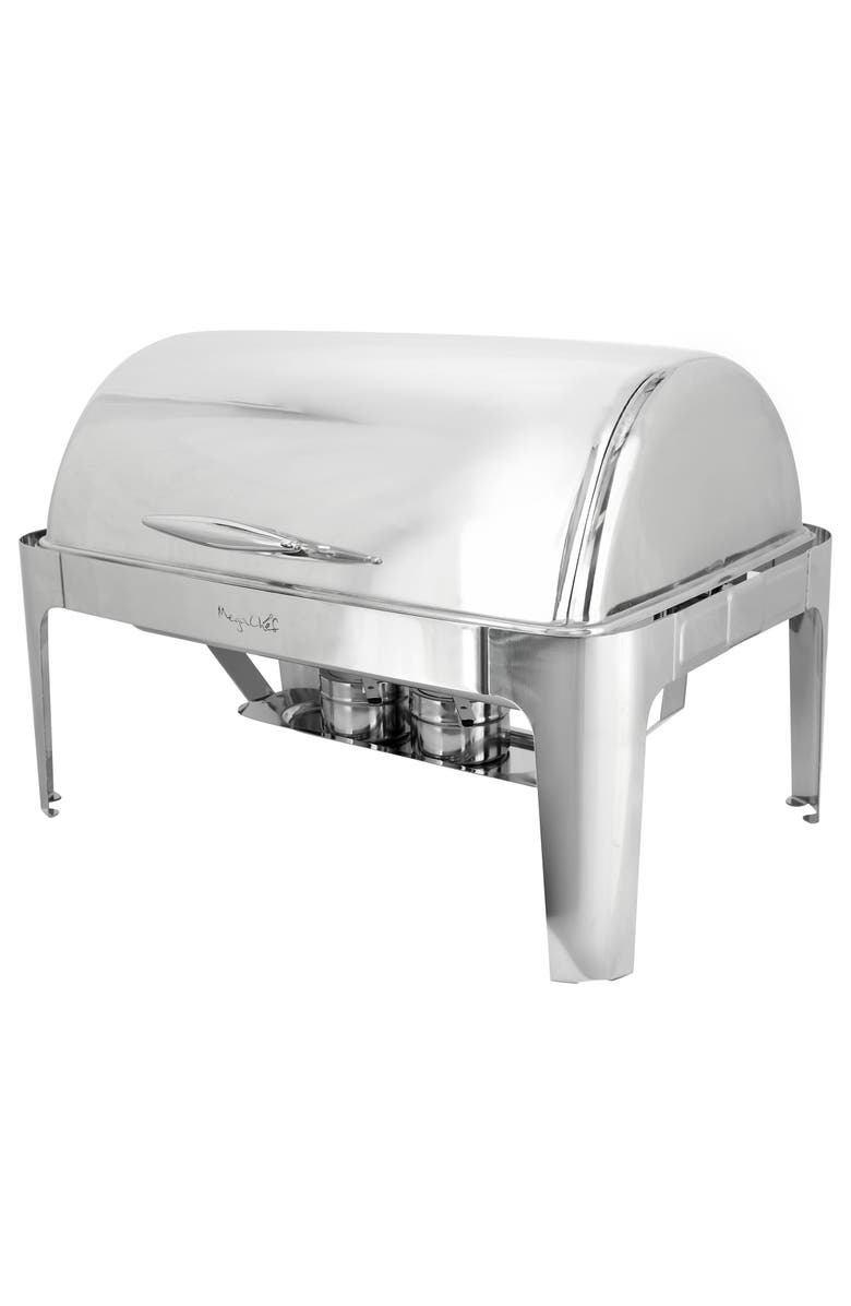 Megachef 9.5 Quart Oblong Roll Top Stainless Steel Professional Chafing Dish/Food Warmer/Buffet Server Serving Trays, Alternate, color, Silver
