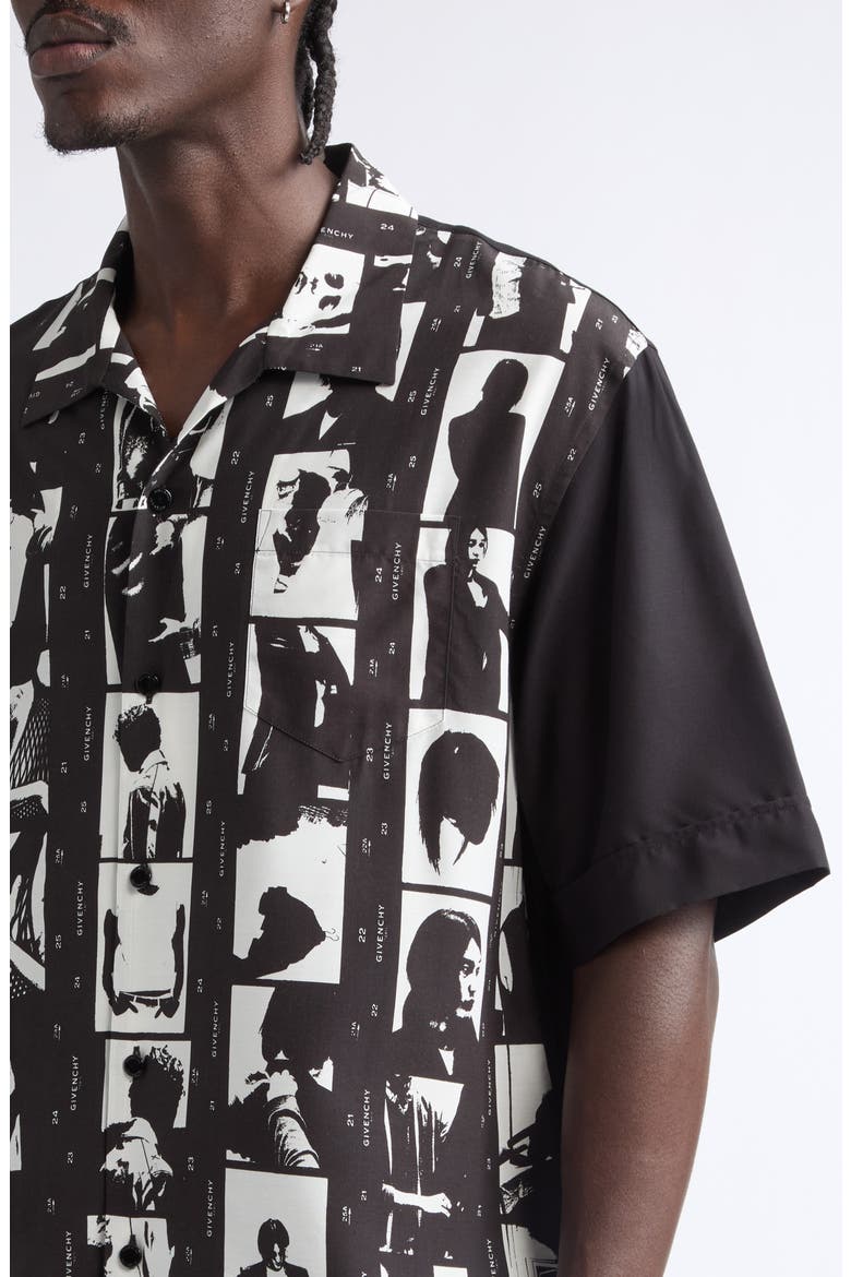 Photographic Negative Print Short Sleeve Button-Up Shirt, Alternate, color, BLACK/ WHITE