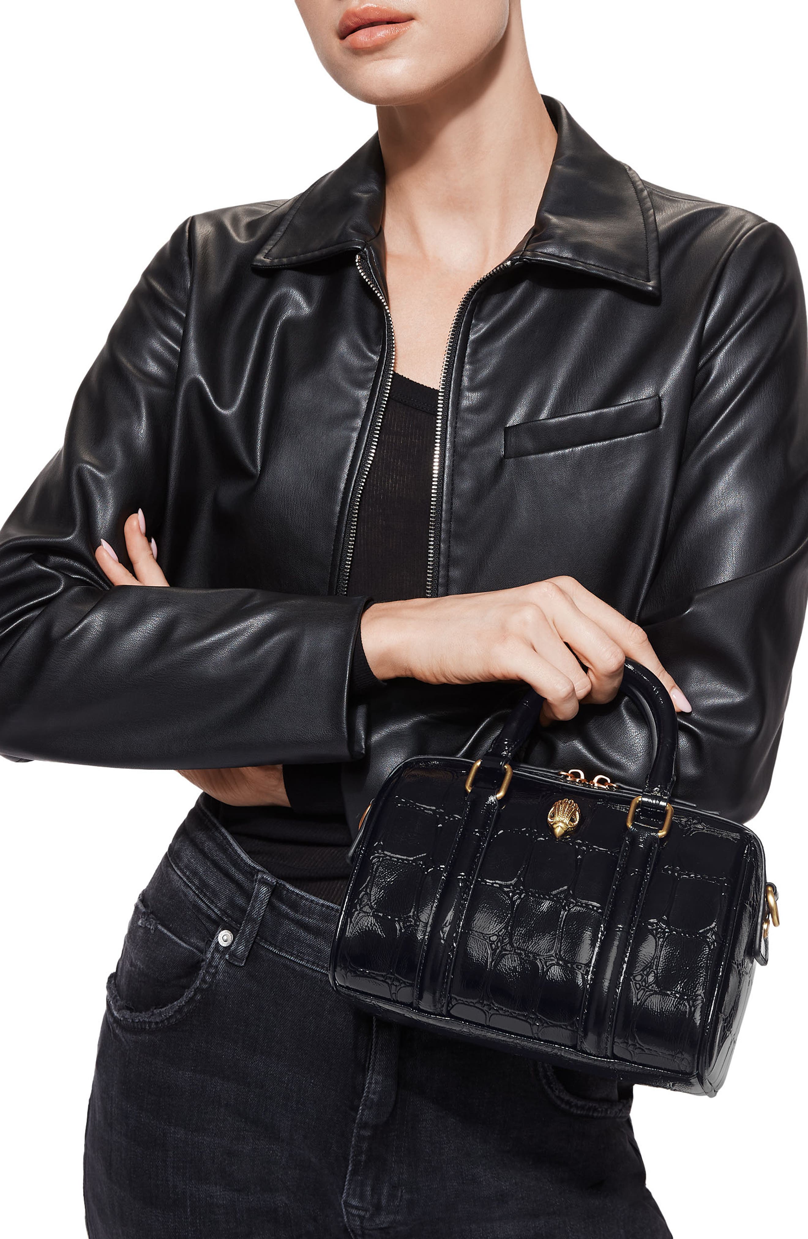 Kurt Geiger London Small Kensington Boston Croc Embossed Leather Duffle ...