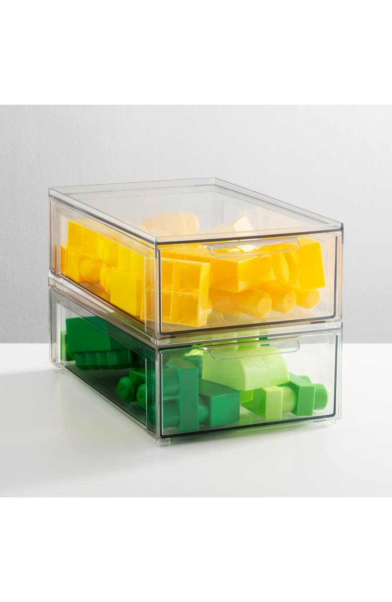 mDesign Stackable Pull-Out Sliding Storage Drawer - Set of 4 - Clear, Alternate, color, Clear