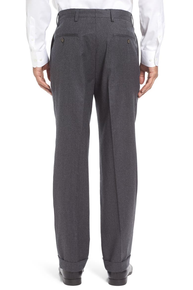 Lightweight Flannel Pleated Classic Fit Dress Trousers, Alternate, color, MEDIUM GREY