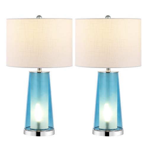Jonathan Y Tryon 26" Modern Minimalist Glass/iron Nightlight Led Table Lamp In Clear Blue/chrome