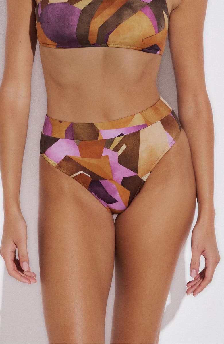 LIDA SWIMWEAR Sofia High Waisted Bikini Bottom, Main, color, Geometric Purple