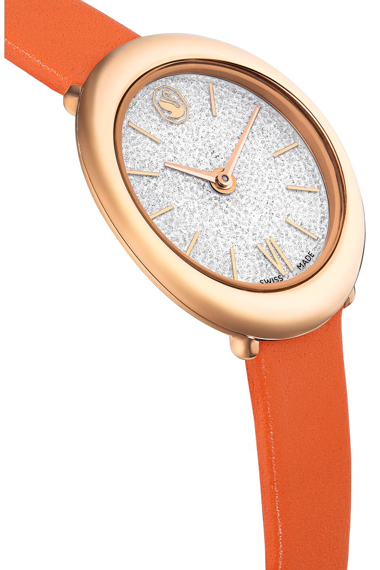 Imber Oval Leather Strap Watch, 24mm x 26.3mm, Alternate, color, ORANGE