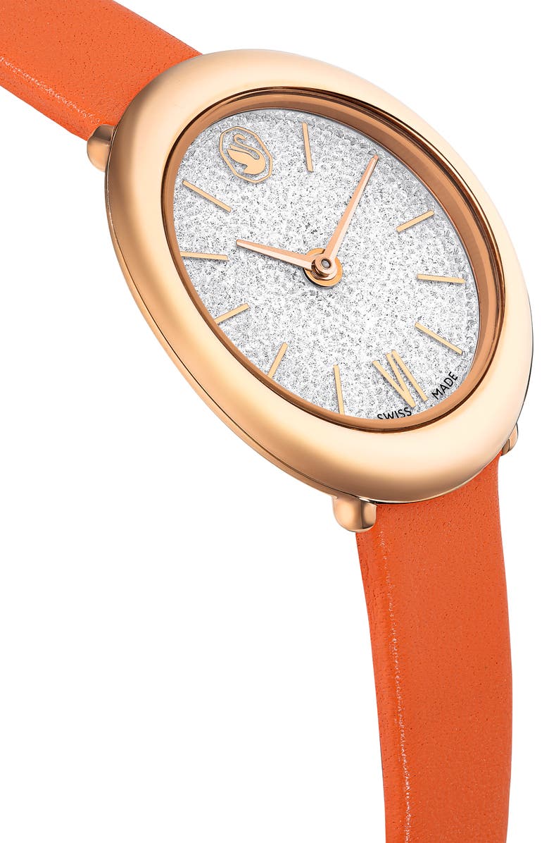 Swarovski Imber Oval Leather Strap Watch, 24mm x 26.3mm, Alternate, color, Orange