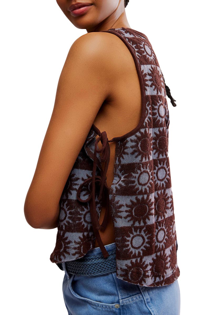 Free People Textured Cotton Terry Side Tie Top, Alternate, color, Blue Combo