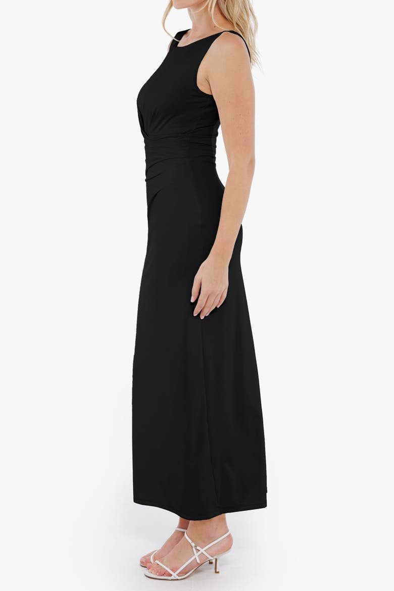 Elegant Boatneck Draped Snatched Sculpting Maxi Shapewear Dress, Alternate, color, Classic black