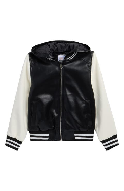 Faux Leather Varsity Bomber