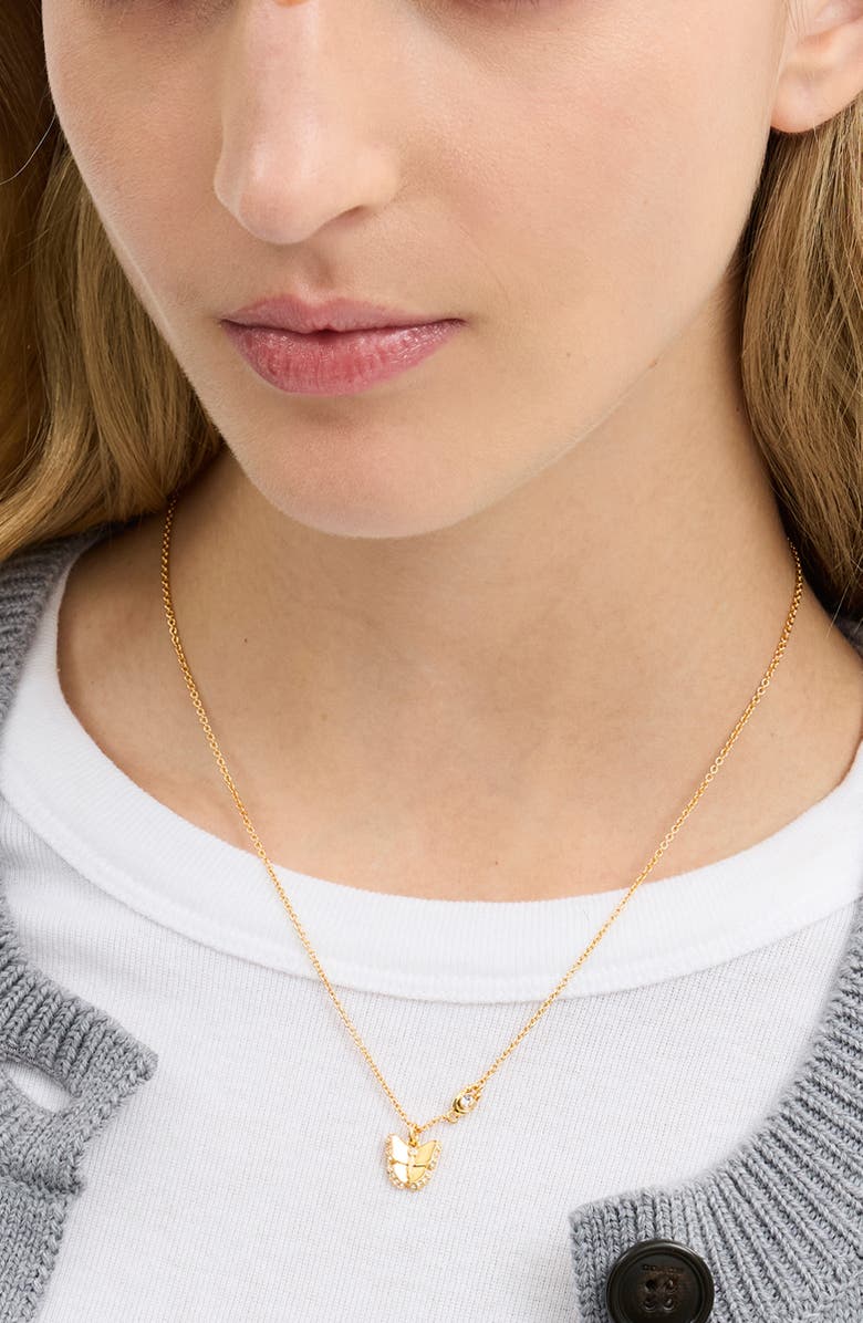 COACH Pavé Butterfly Pendant Necklace, Alternate, color, Shiny Gold