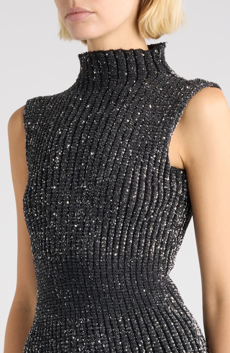 Alaïa Sequin Rib Fit 
Flare Sweater Dress, Alternate, color, Noir Alaia