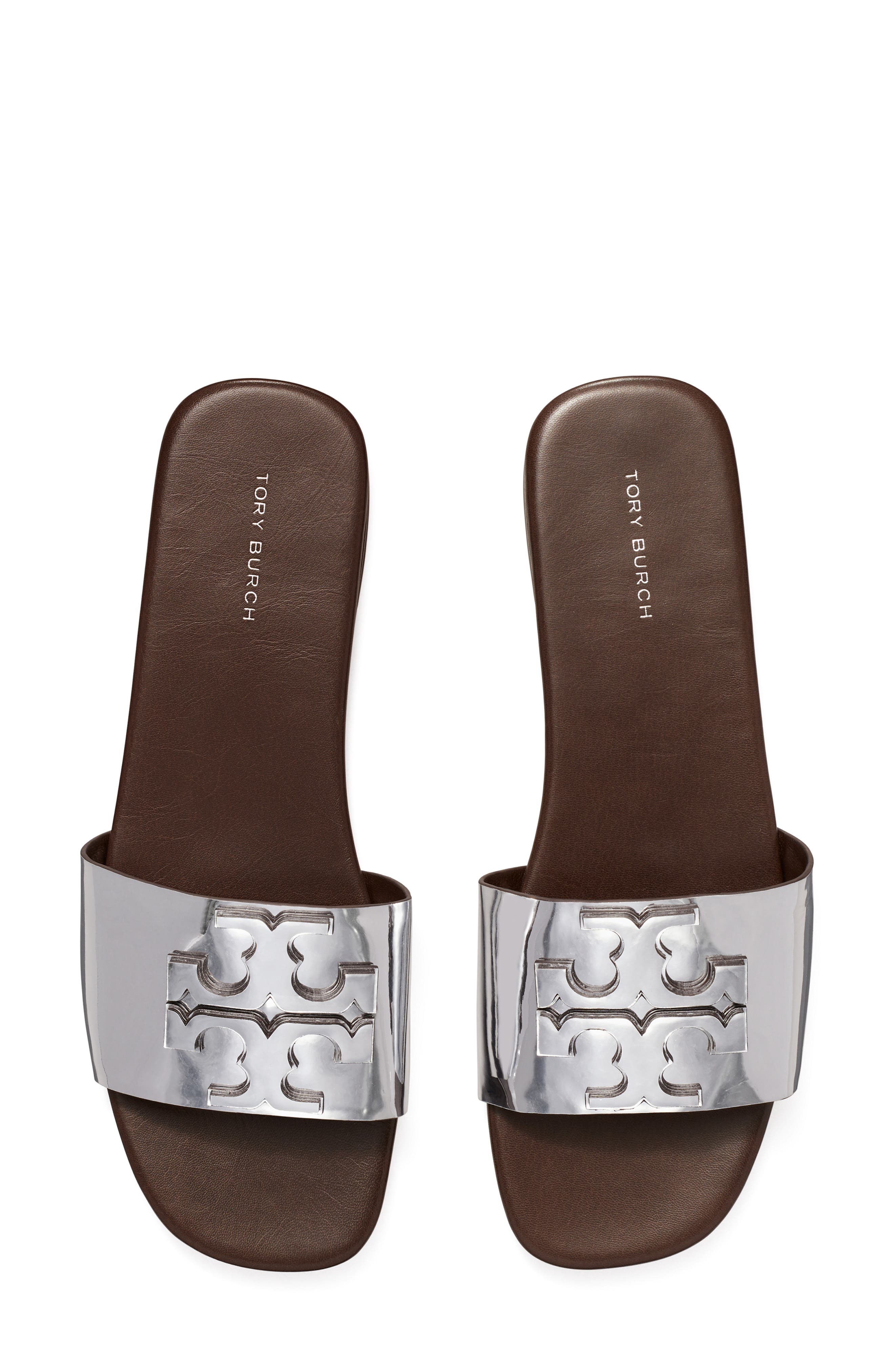Ines Leather Slide Sandal, Alternate, color, SILVER / COCONUT