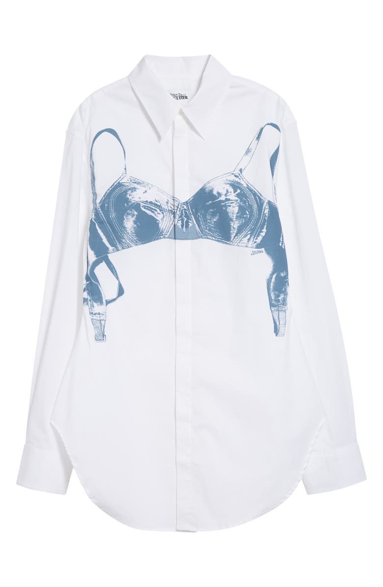 Jean Paul Gaultier Scanned Bra Trompe l'Oeil Stretch Poplin Button-Up Shirt, Main, color, White/ Blue Grey