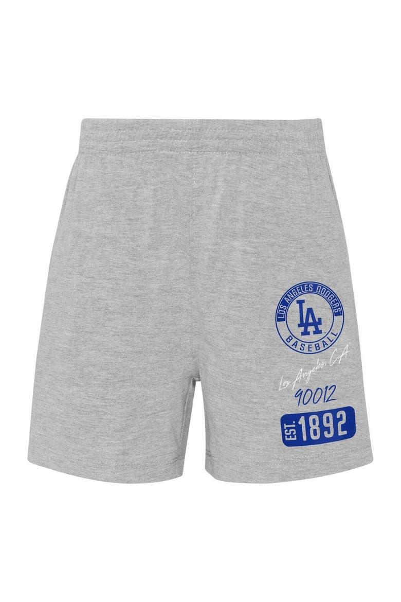 Toddler White/Heather Gray Los Angeles Dodgers Two-Piece Groundout Baller Raglan T-Shirt & Shorts Set, Alternate, color, White