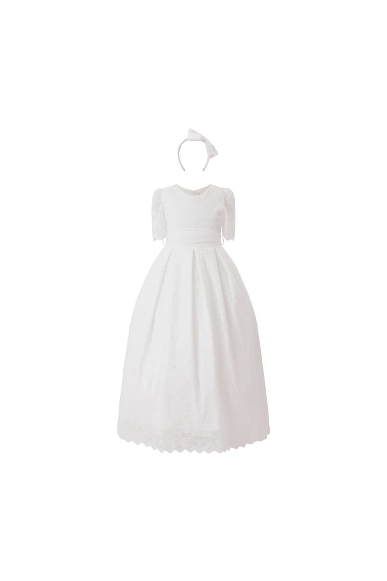 Belciana Short Sleeve Lace Dress, Alternate, color, White