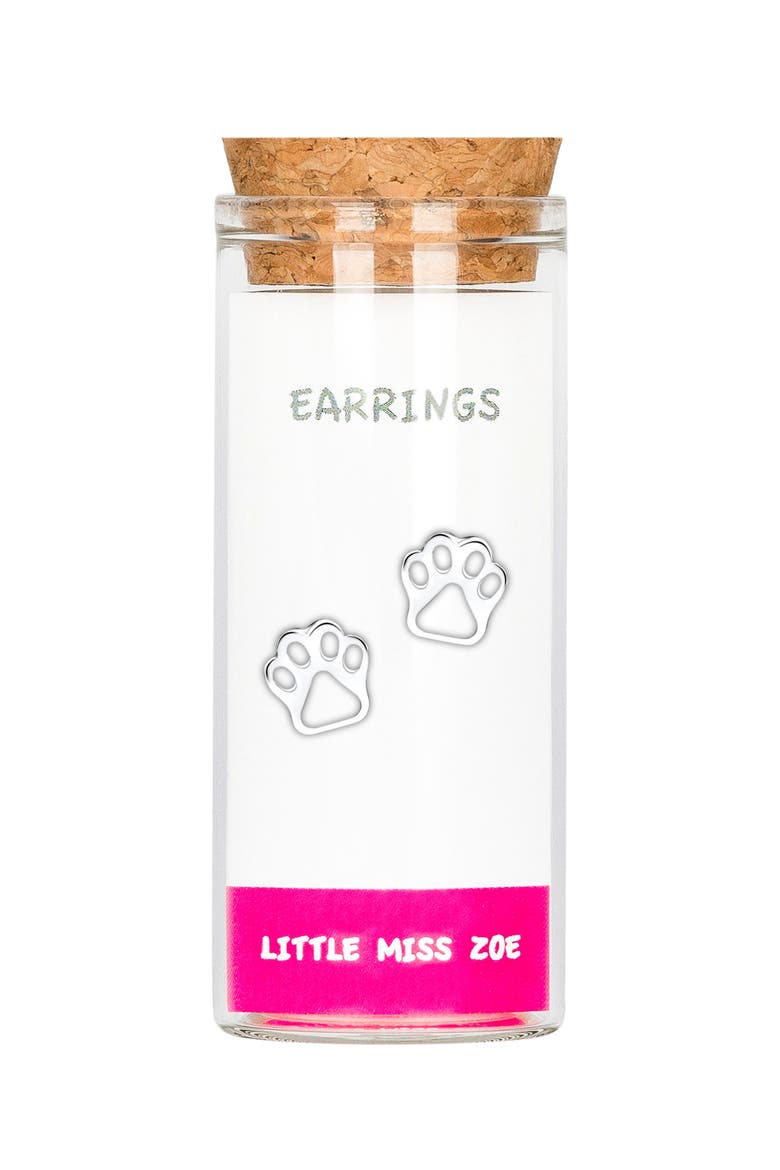 Kids' Sterling Silver Paw Stud Earrings in Gift Bottle, Main, color, Silver