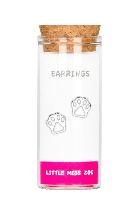 Kids' Sterling Silver Paw Stud Earrings in Gift Bottle