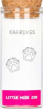 Little Miss Zoe Kids' Sterling Silver Paw Stud Earrings in Gift Bottle