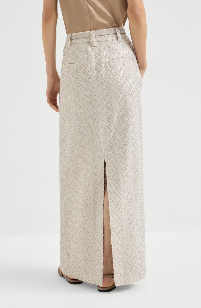 Brunello Cucinelli Dazzling chevron embroidery skirt, Alternate, color, Beige