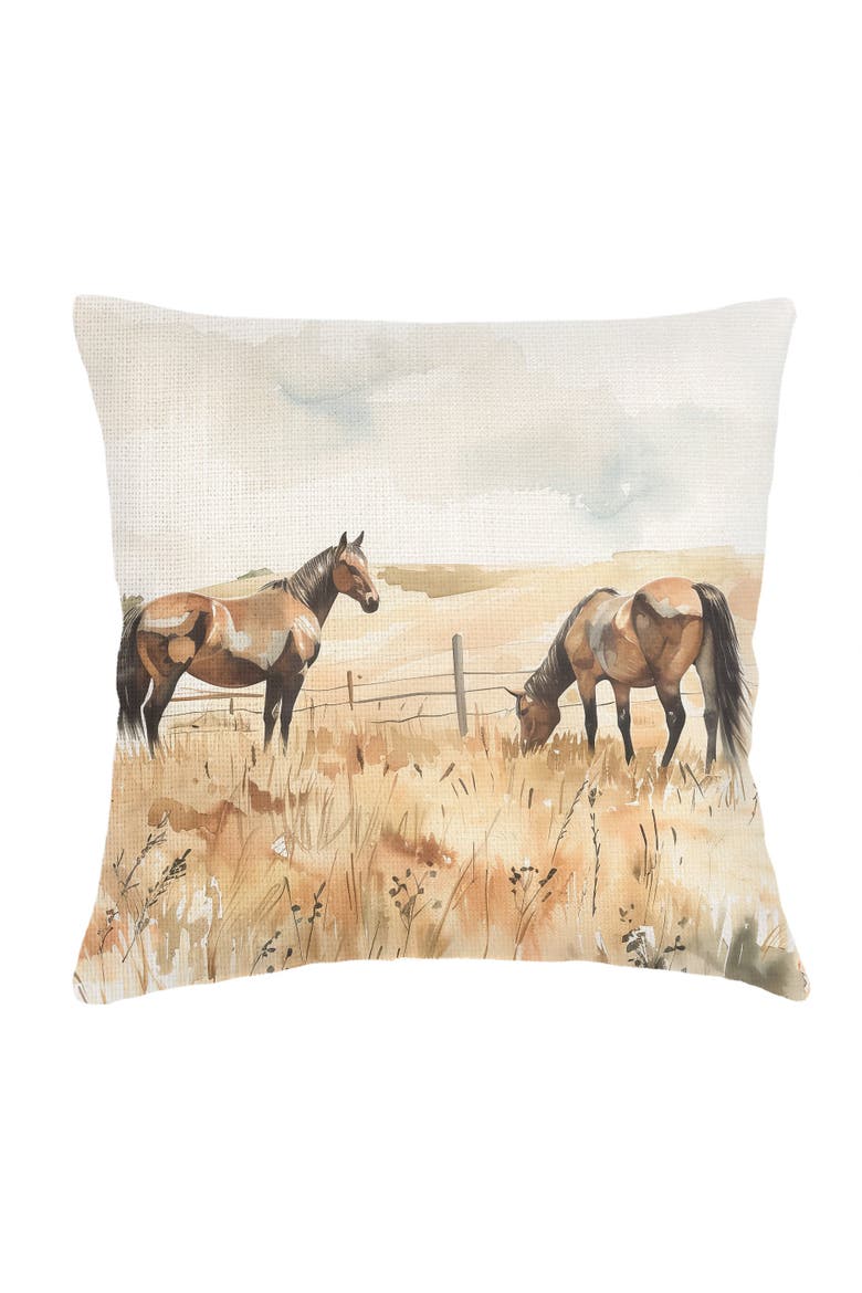Horse Pasture Linen Pillow Cover Only, Main, color, Brown